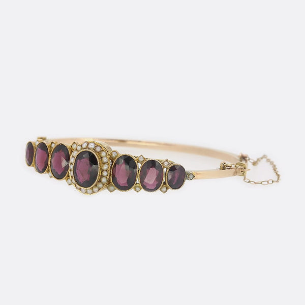 Garnet and Seed Pearl Bangle Bracelet