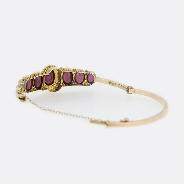Garnet and Seed Pearl Bangle Bracelet