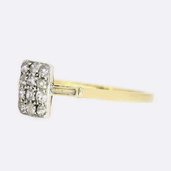 Edwardian Old Cut Diamond Rectangular Cluster Ring