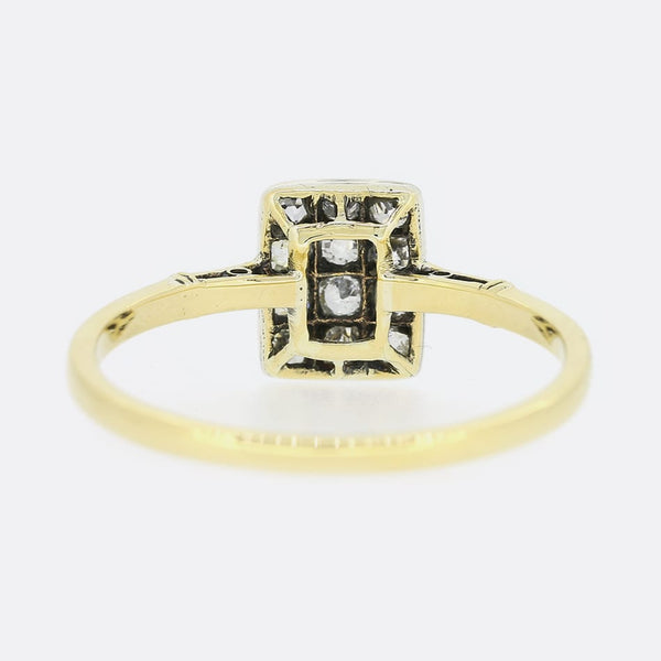 Edwardian Old Cut Diamond Rectangular Cluster Ring