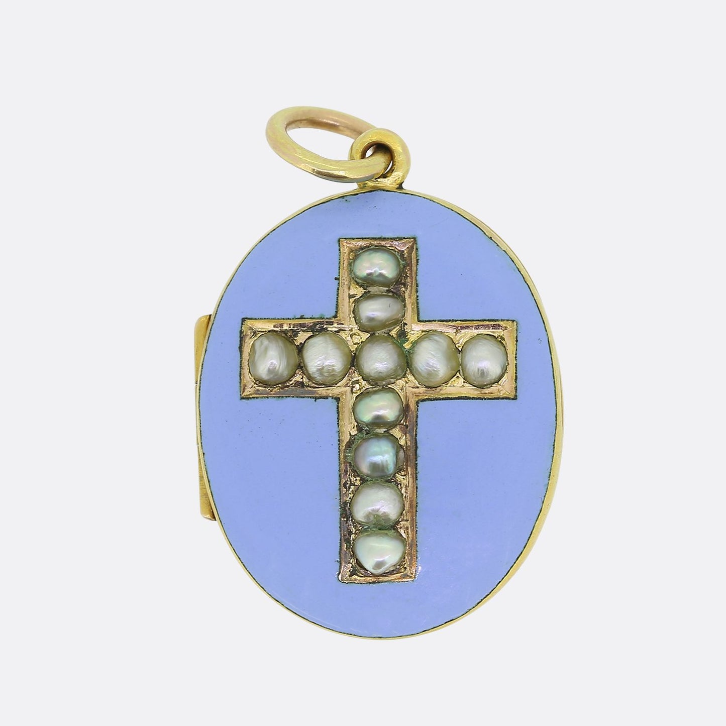 Victorian Enamel and Pearl Cross and Locket Pendant