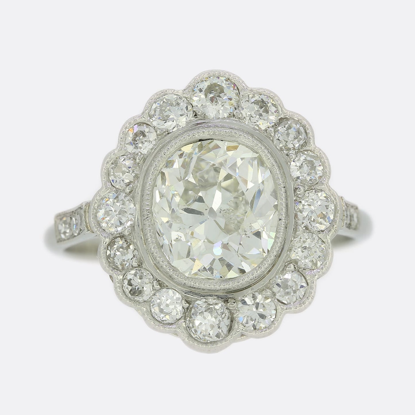 Art Deco Style 1.69 Carat Cushion Diamond Cluster Ring