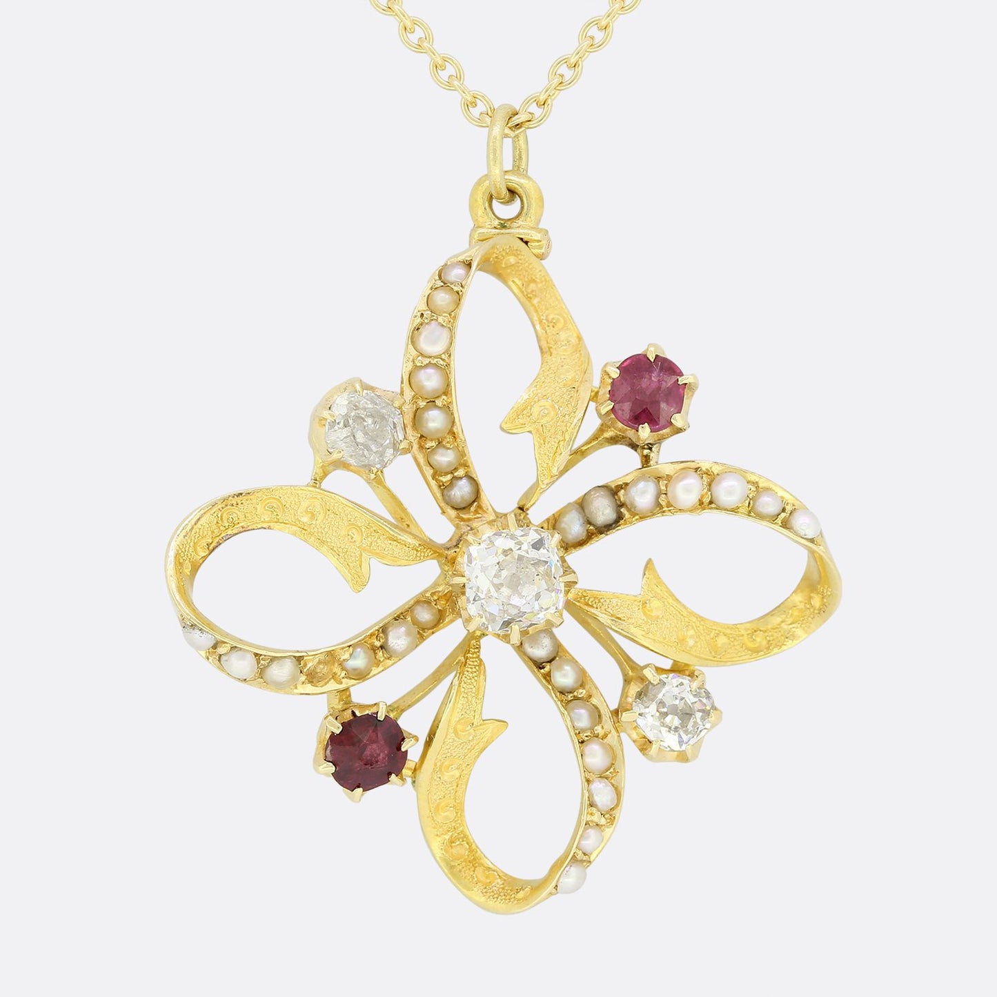 Edwardian Pearl, Diamond and Ruby Pendant