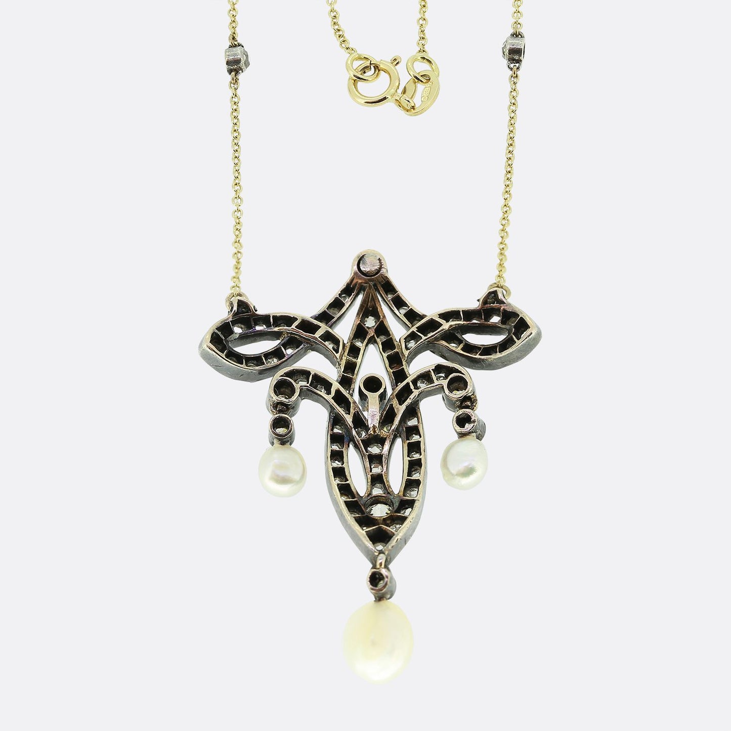 Edwardian Pearl and Diamond Drop Necklace