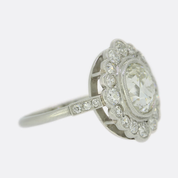 Art Deco Style 1.69 Carat Cushion Diamond Cluster Ring