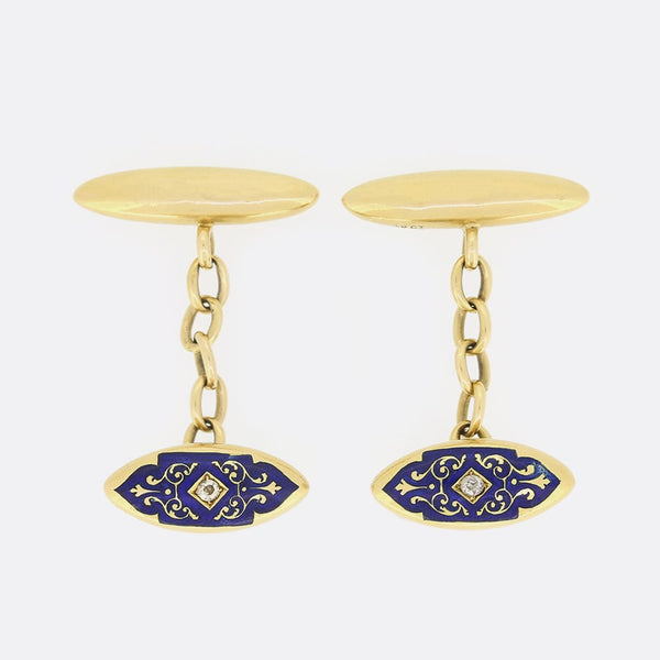 Mappin & Webb Enamel and Diamond Cufflinks
