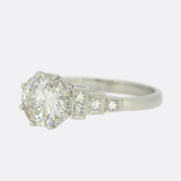 Art Deco Style 1.60 Carat Diamond Solitaire Ring
