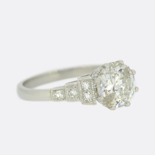 Art Deco Style 1.60 Carat Diamond Solitaire Ring