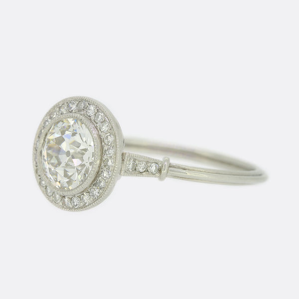 Art Deco Style 1.20 Carat Old Cut Diamond Cluster Ring