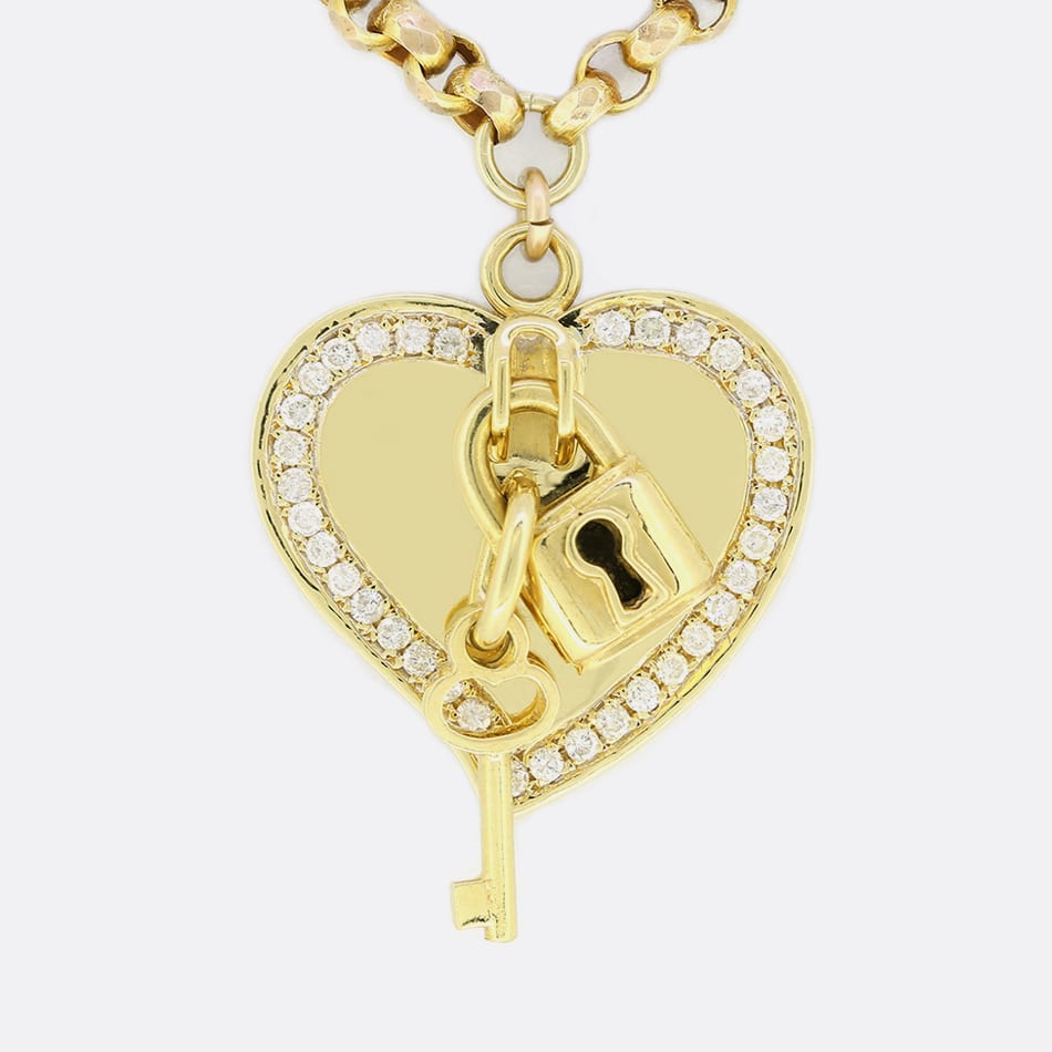 Vintage Diamond Padlock Heart Necklace