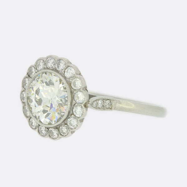 Art Deco Style 1.35 Carat Old Cut Diamond Cluster Ring