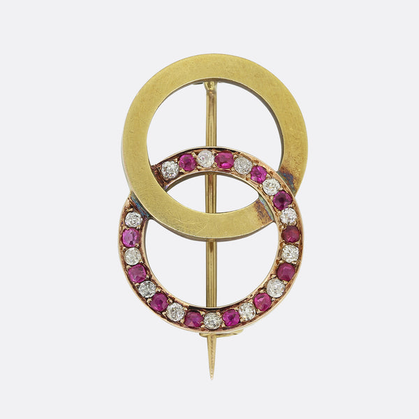 Edwardian Ruby and Diamond Double Circle Brooch