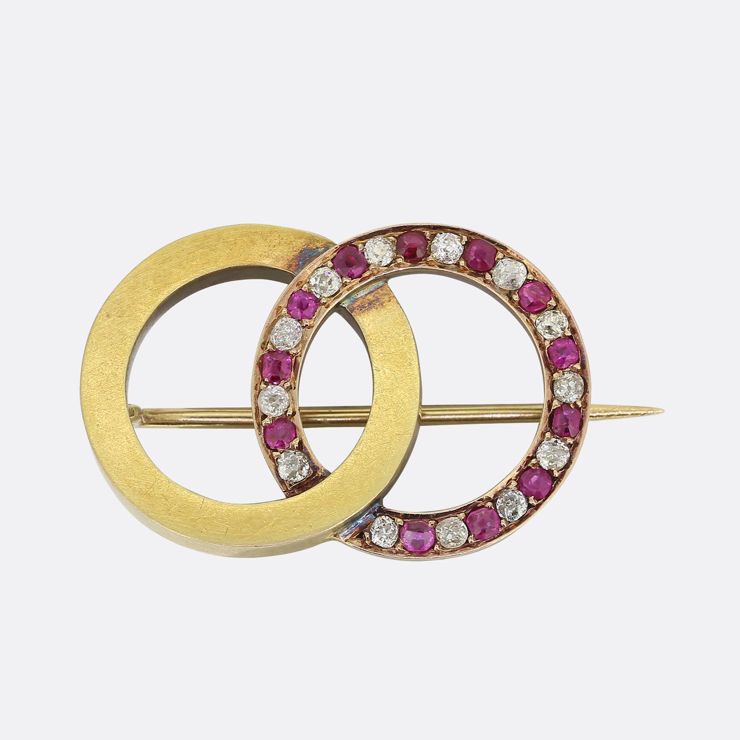 Edwardian Ruby and Diamond Double Circle Brooch