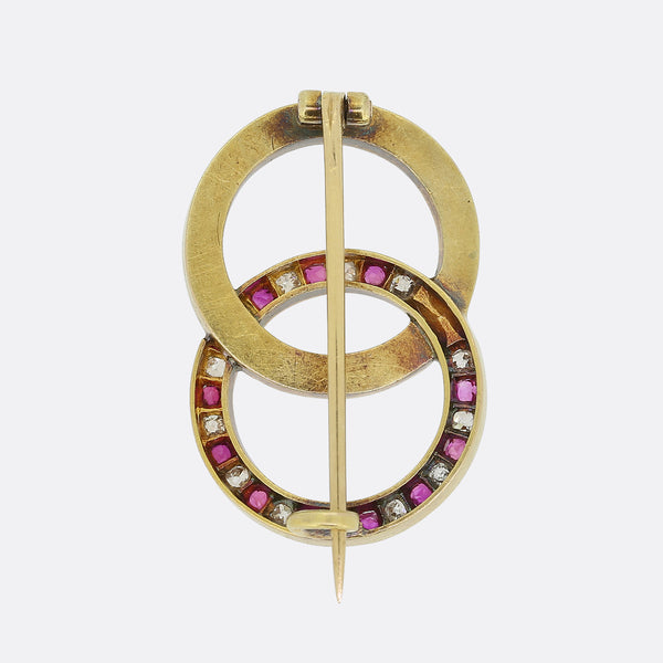 Edwardian Ruby and Diamond Double Circle Brooch