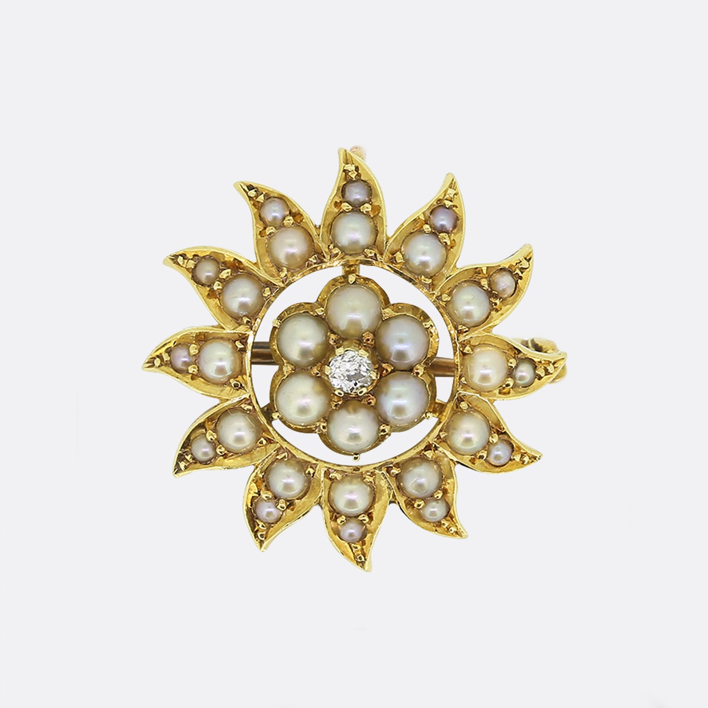 Victorian Diamond and Pearl Sunshine Brooch Pendant