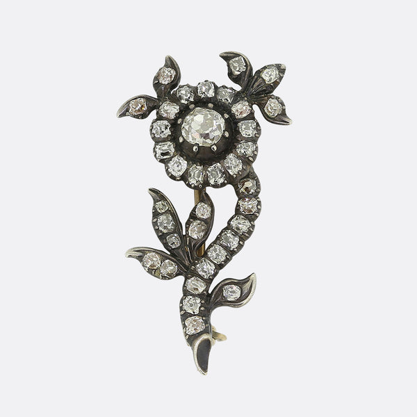 Georgian 0.94 Carat Diamond Flower Pin Brooch