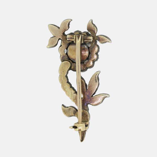 Georgian 0.94 Carat Diamond Flower Pin Brooch