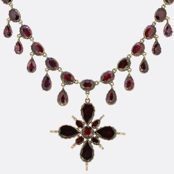 Georgian Garnet Maltese Cross Necklace