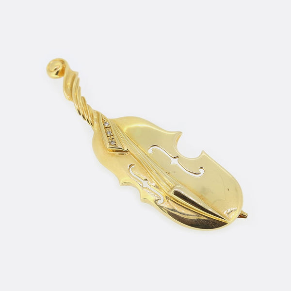 Cello Musical Instrument Diamond Brooch