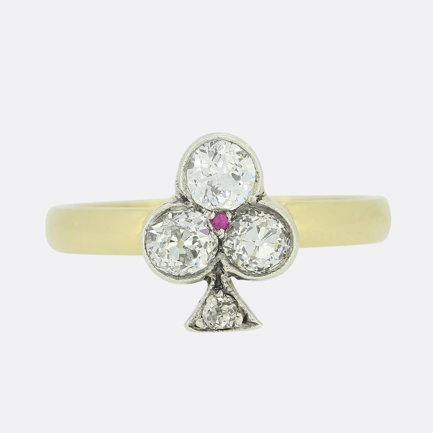 0.62 Carat Old Cut Diamond and Ruby Clover Ring