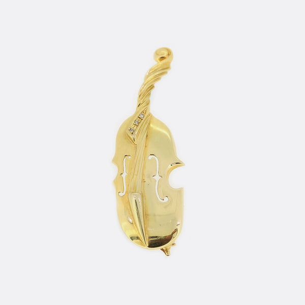 Cello Musical Instrument Diamond Brooch