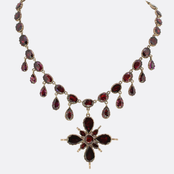Georgian Garnet Maltese Cross Necklace