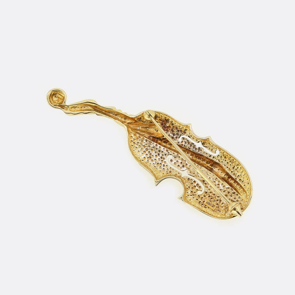 Cello Musical Instrument Diamond Brooch