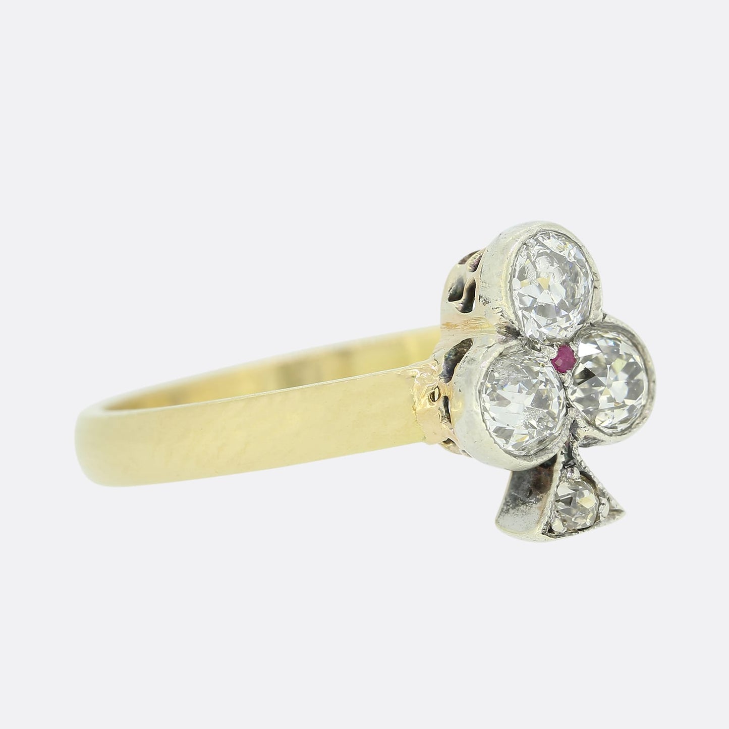 0.62 Carat Old Cut Diamond and Ruby Clover Ring