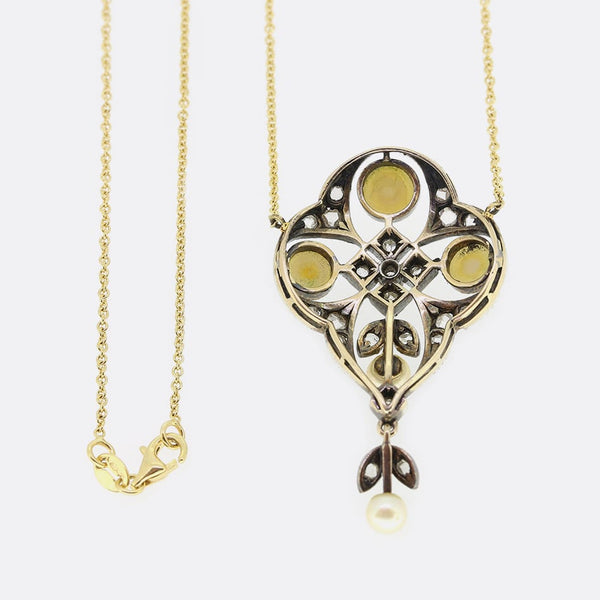 Victorian Natural Pearl and Diamond Pendant Necklace