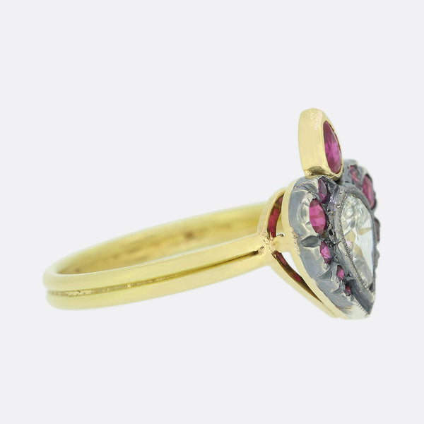Gaetano Chiavetta 0.50 Carat Diamond and Ruby Flaming Heart Ring