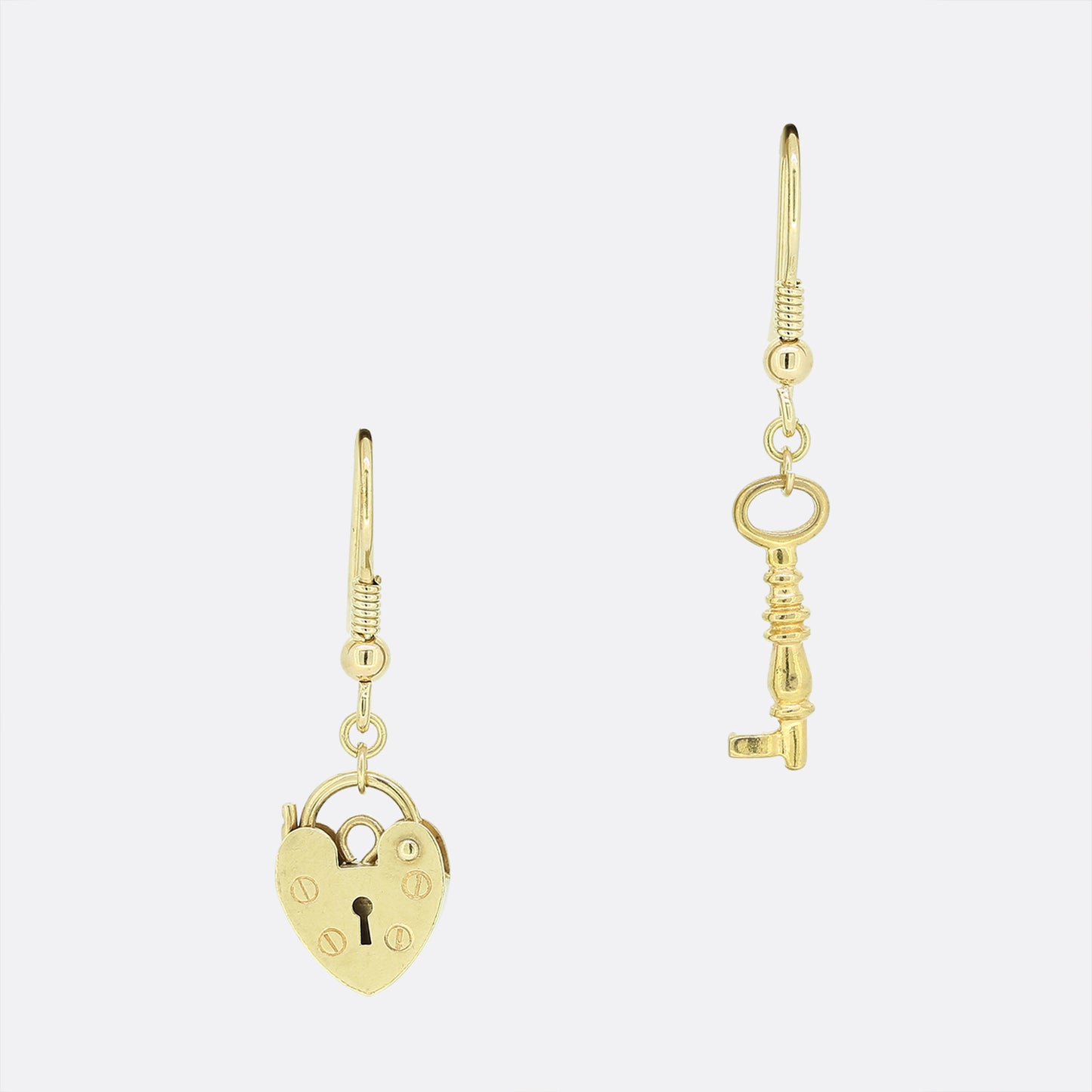 Vintage Padlock and Key Drop Earrings
