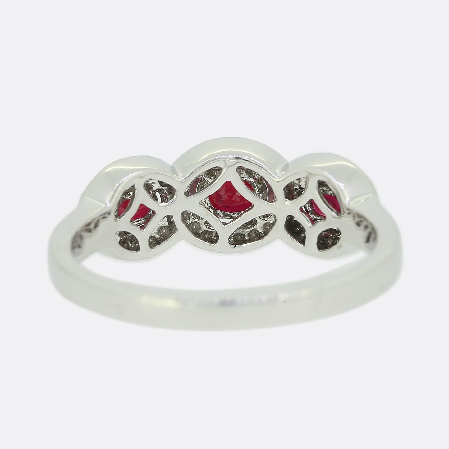 Ruby and Diamond Triple Cluster Ring