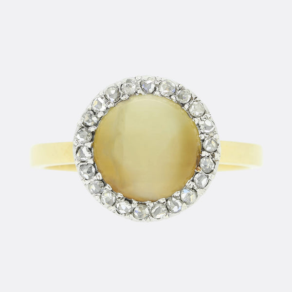 Cats Eye Chrysoberyl and Diamond Cluster Ring