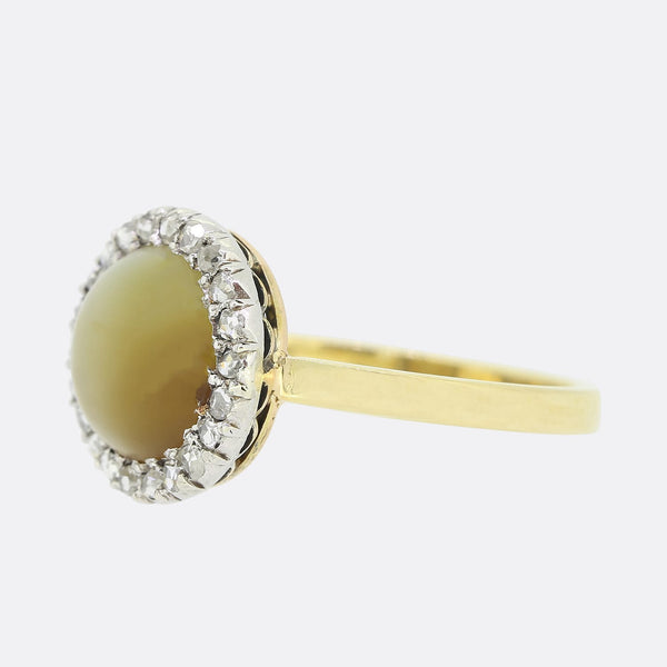 Cats Eye Chrysoberyl and Diamond Cluster Ring