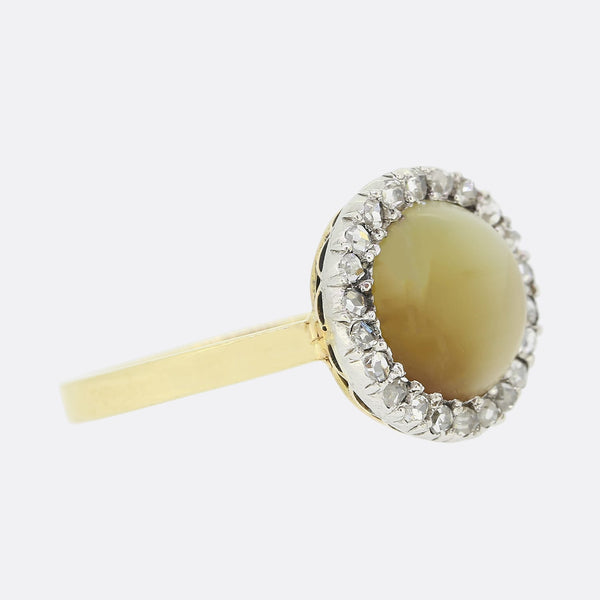 Cats Eye Chrysoberyl and Diamond Cluster Ring