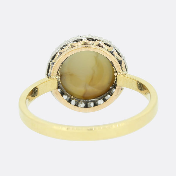 Cats Eye Chrysoberyl and Diamond Cluster Ring