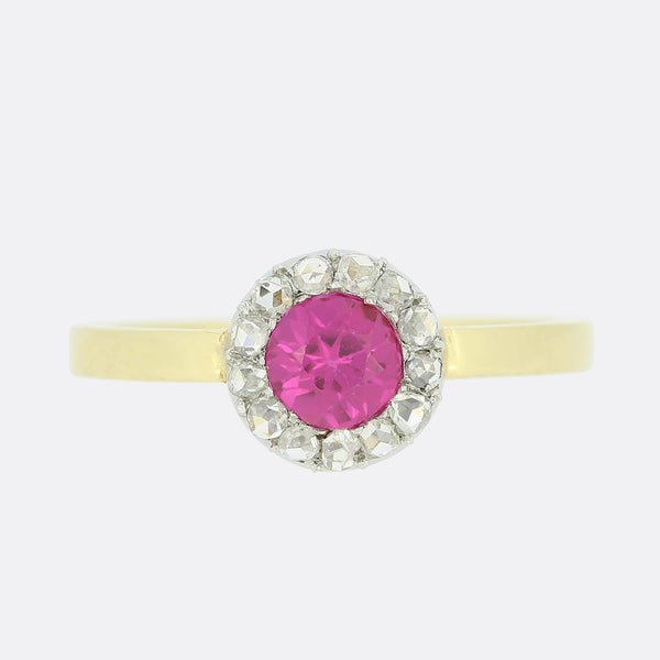Synthetic Ruby and Diamond Cluster Ring