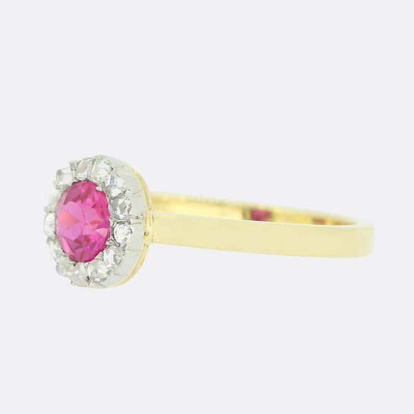 Synthetic Ruby and Diamond Cluster Ring