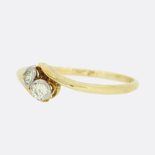 Art Deco 0.10 Carat Two Stone Diamond Crossover Ring