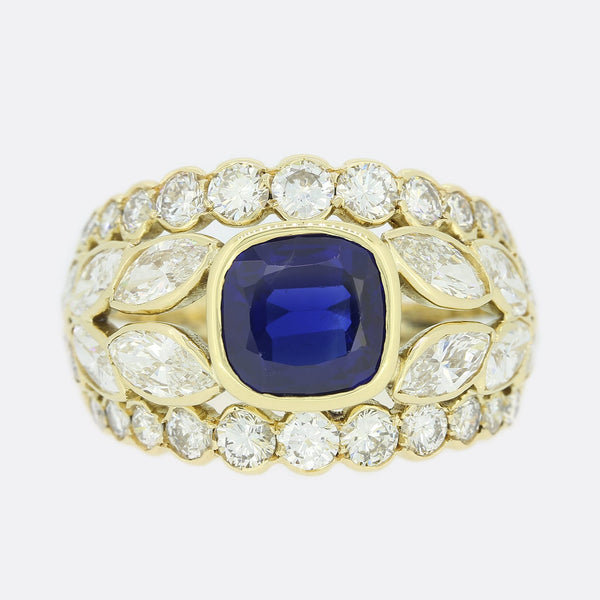 2.10 Carat Sapphire and Diamond Cluster Ring