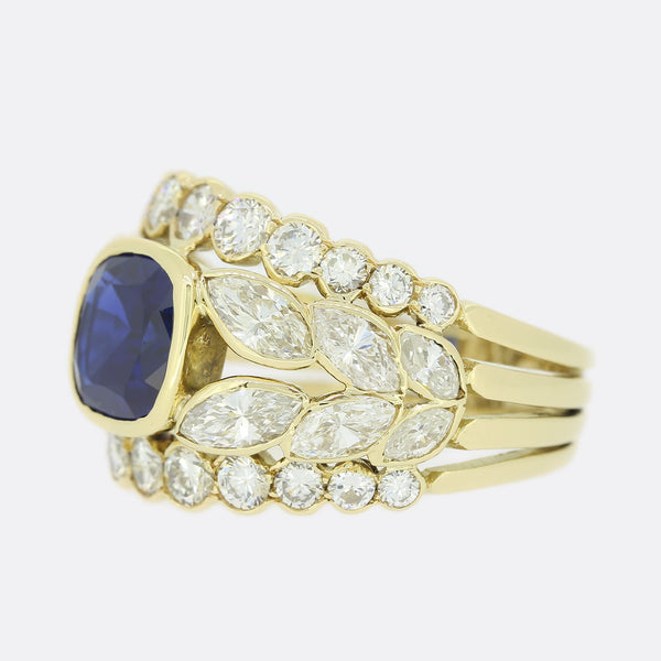 2.10 Carat Sapphire and Diamond Cluster Ring