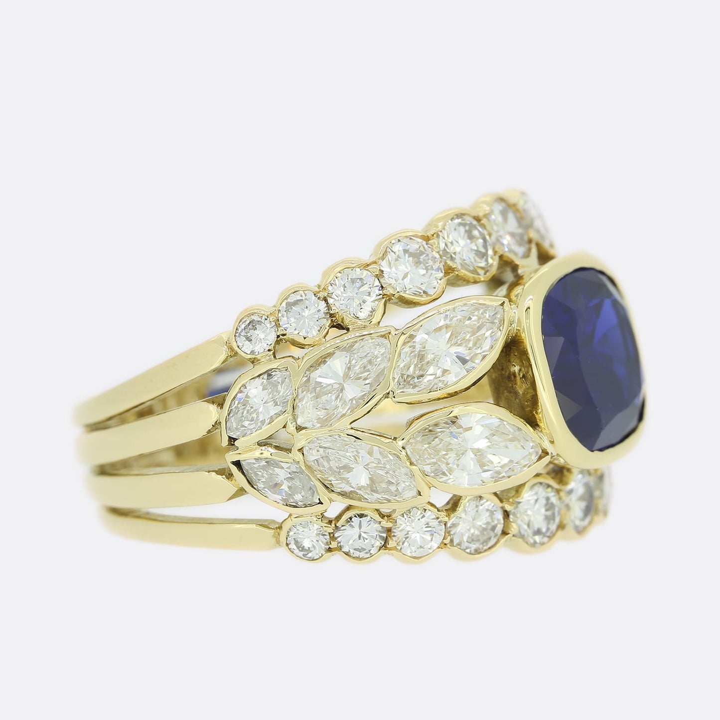 2.10 Carat Sapphire and Diamond Cluster Ring
