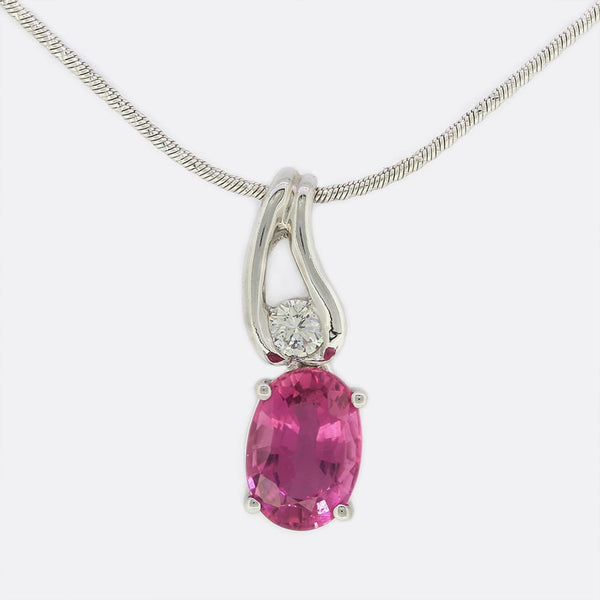 Pink Tourmaline and Diamond Pendant Necklace