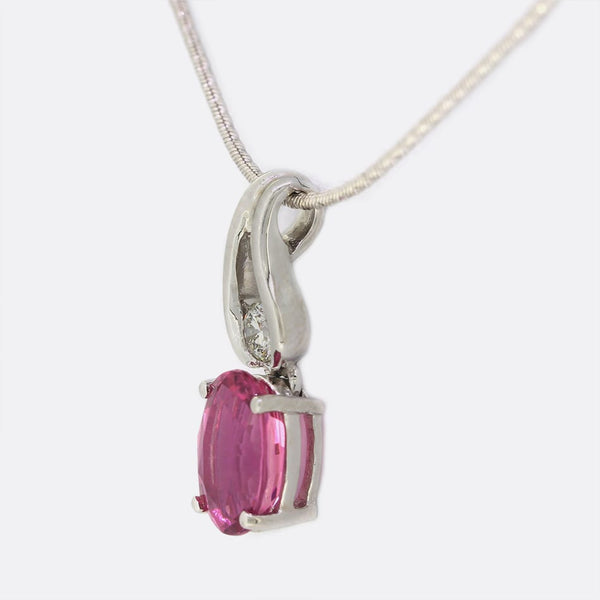 Pink Tourmaline and Diamond Pendant Necklace