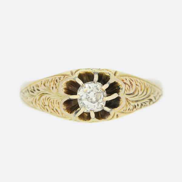 Victorian Patterned 0.33 Carat Diamond Gypsy Ring