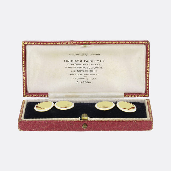 Vintage Oval White Enamel Cufflinks