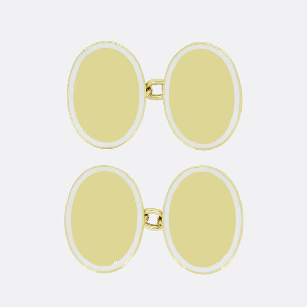 Vintage Oval White Enamel Cufflinks