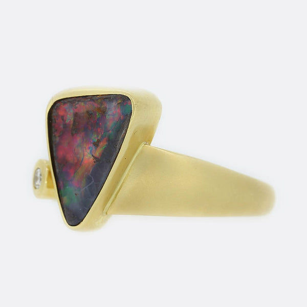 Boulder Opal and Diamond Abstract Ring
