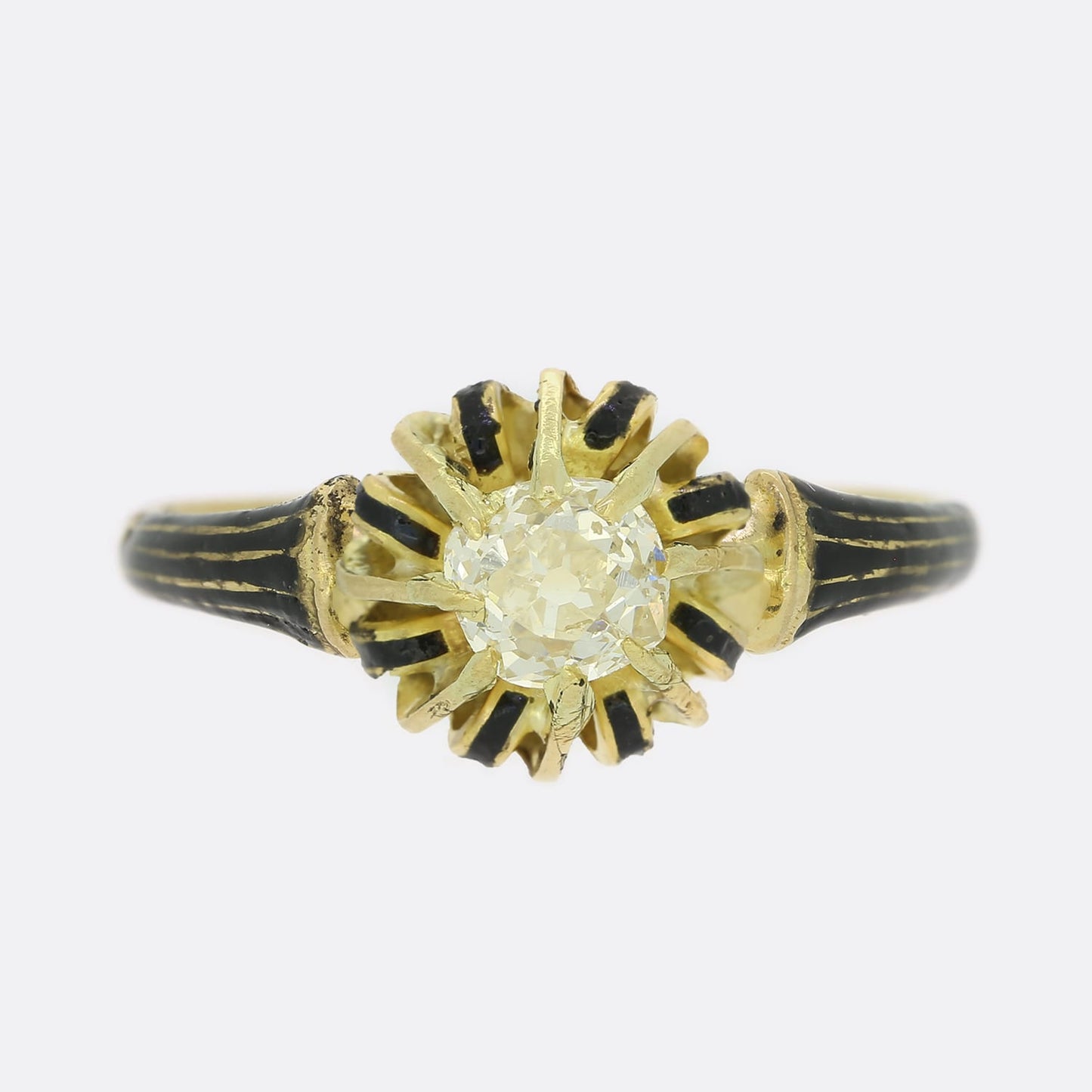 Victorian 0.40 Carat Old Cut Diamond and Enamel Solitaire Ring