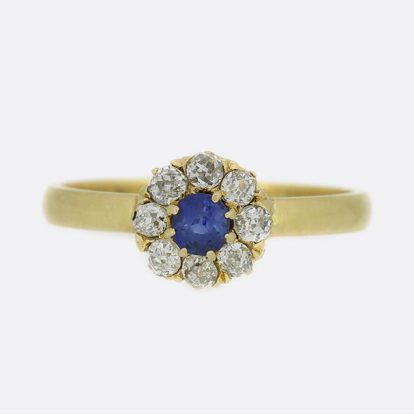 Old Cut Diamond and Sapphire Cluster Ring